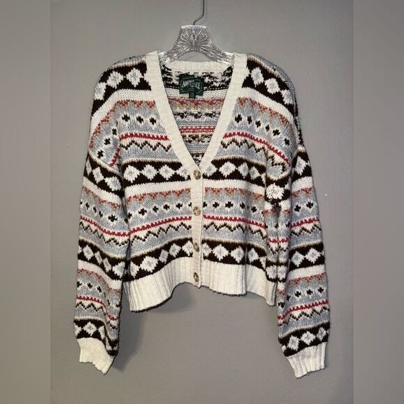 American Eagle Oversized Semi Crop Black and White Acrylic Patterned Cardigan #7 - Picture 1 of 5